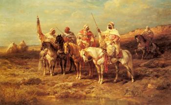 阿道夫 施賴爾 Arab Horseman By A watering Hole